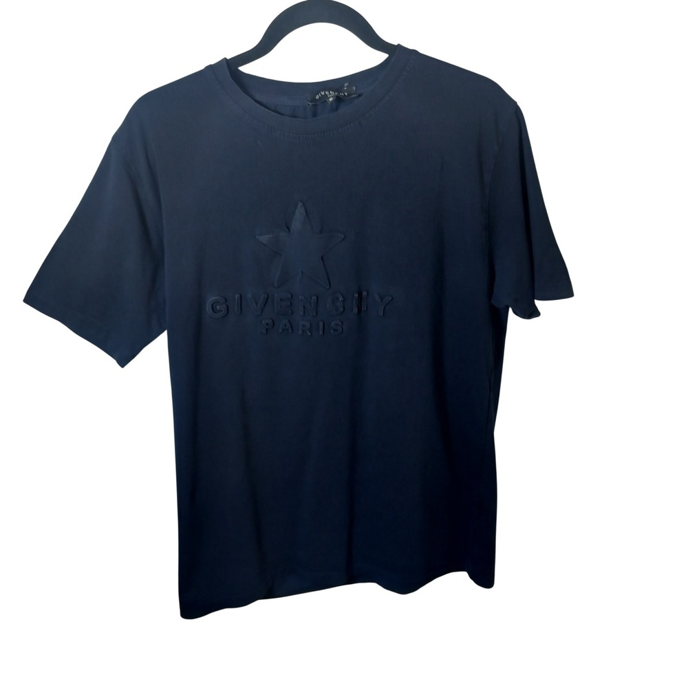 Givenchy Paris Mens Embossed Star Logo T-Shirt Navy Blue Cotton XL
